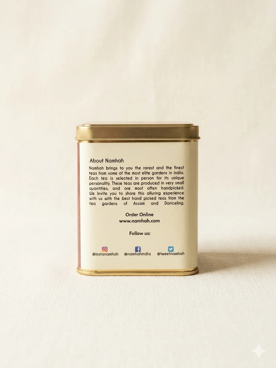 Wine Tea 100gm Tin Box With Side view of tin box