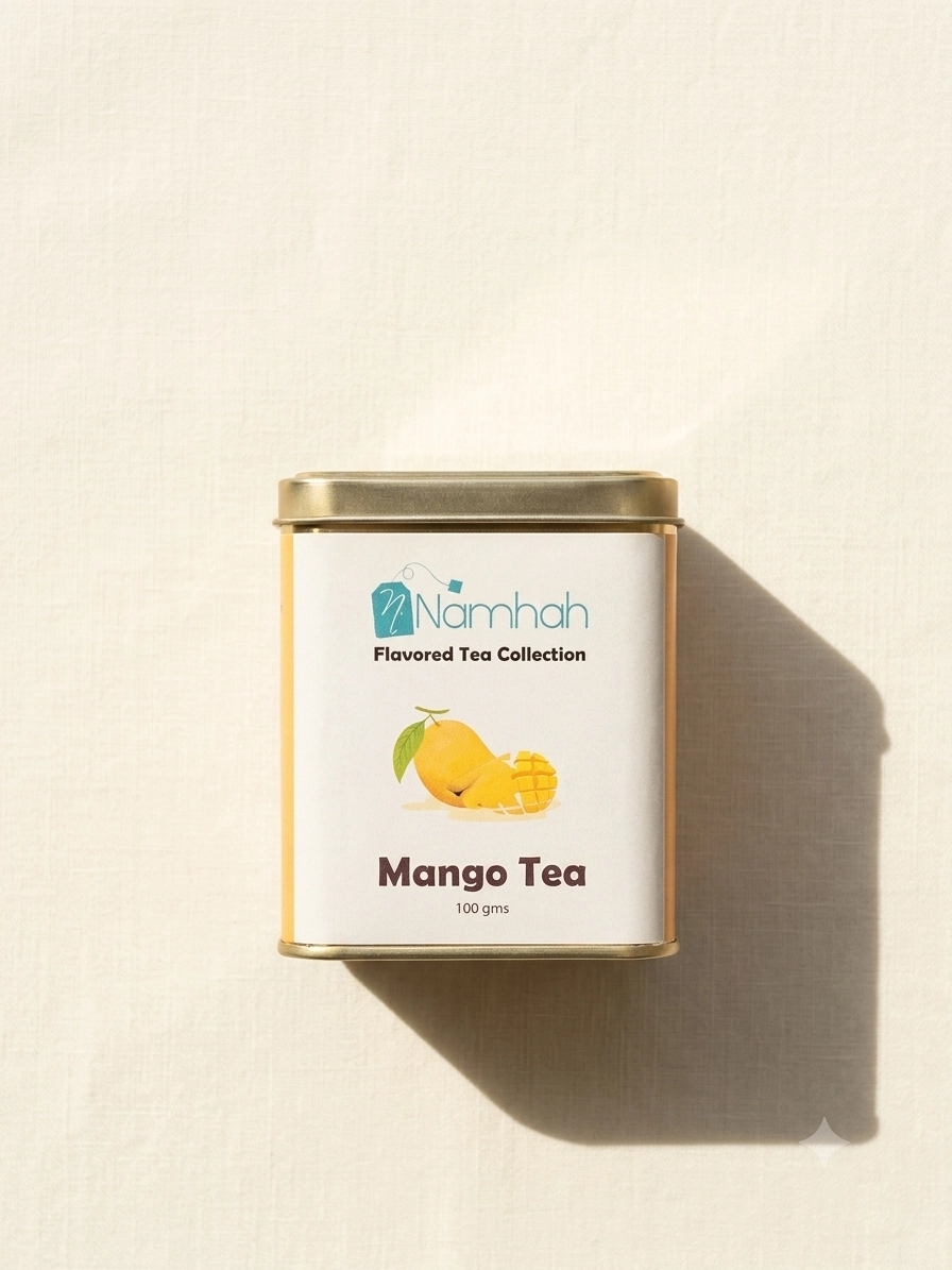 Mango Tea 100gm Tin Box With Front view of tin box