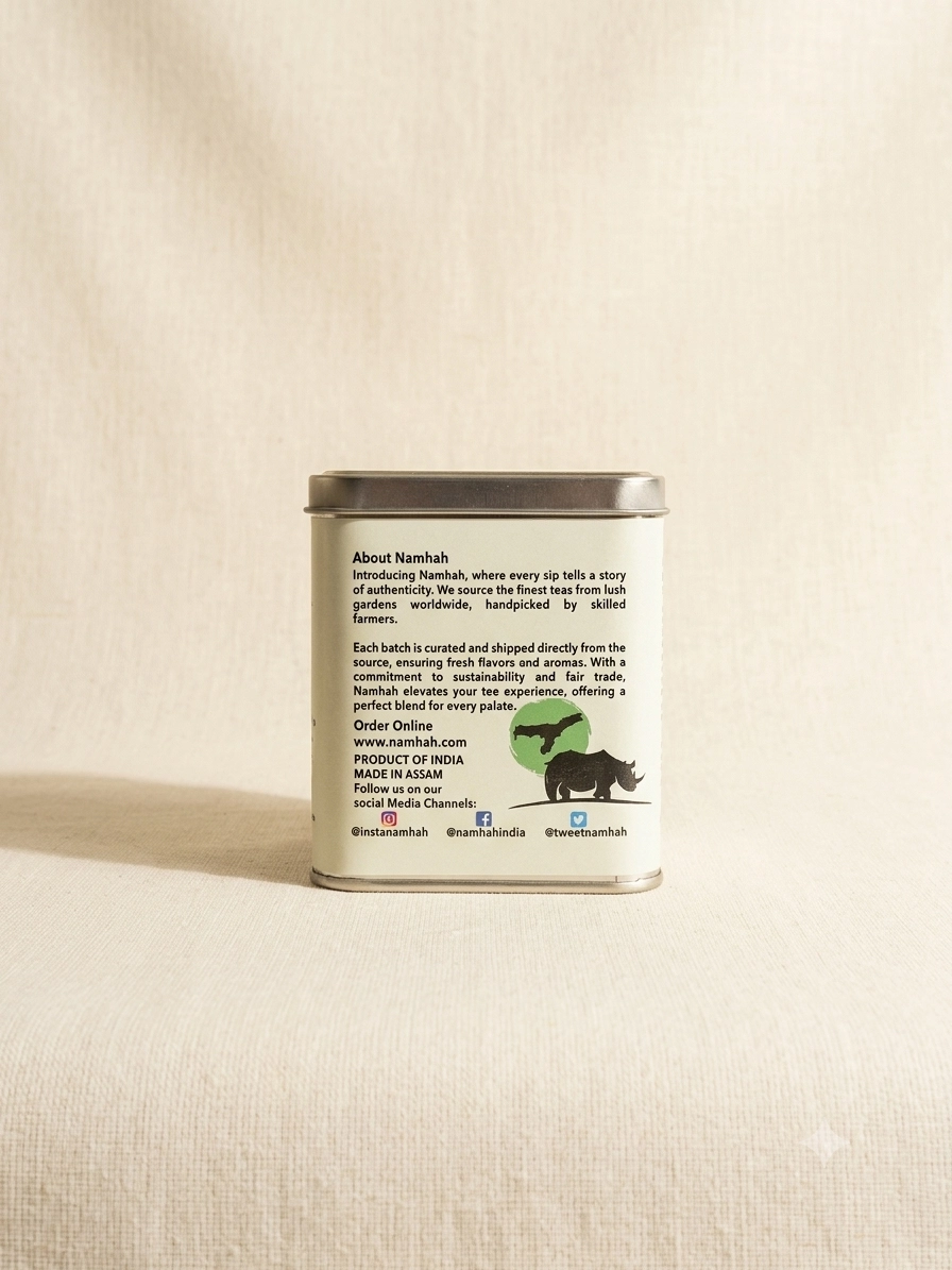 White Tea 100gm Tin Box With Side view of tin box